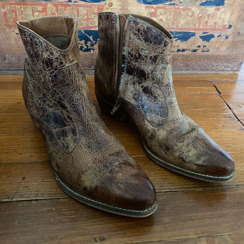 Diba Distressed Brown Leather Cowboy Boots for Women